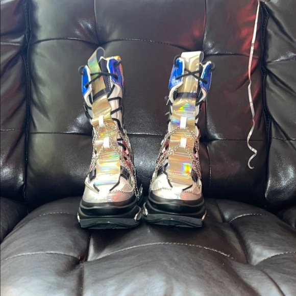 AKIRA Shoes - AKIRA Holographic Lace Up Boots